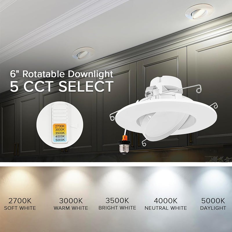Maxxima 5" and 6" Rotatable LED Retrofit Downlight Gimbal - 1200 Lumens, 11 Watts, Dimmable, 5 CCT 2700K/3000K/3500K/4000K/5000K, Recessed Ceiling Light Fixture, Ideal for Kitchens and Dining Rooms - Image 5